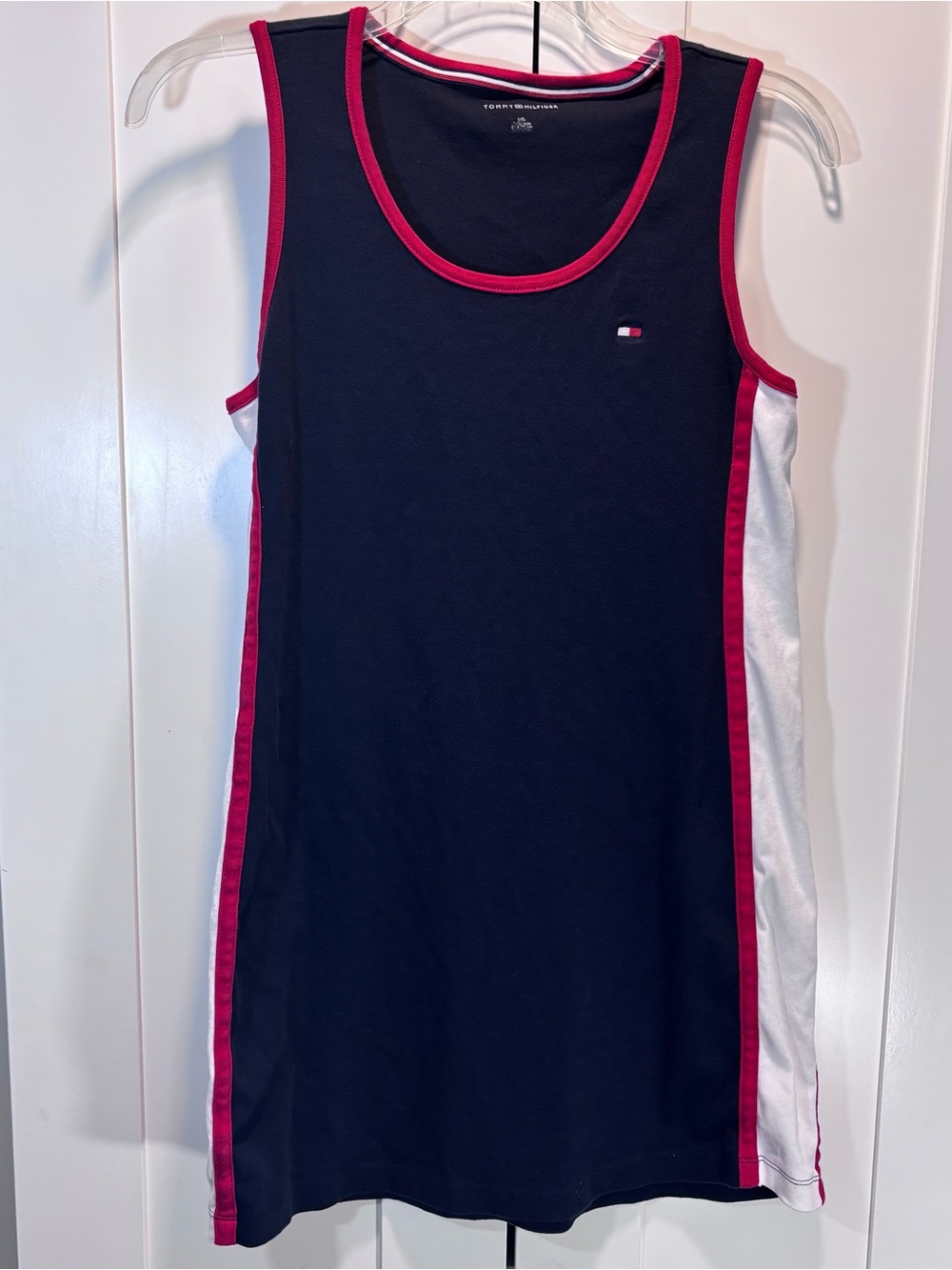 TOMMY HILFIGER 100% Cotton Tank Dress Sleeveless Red White Blue Navy Women’s L